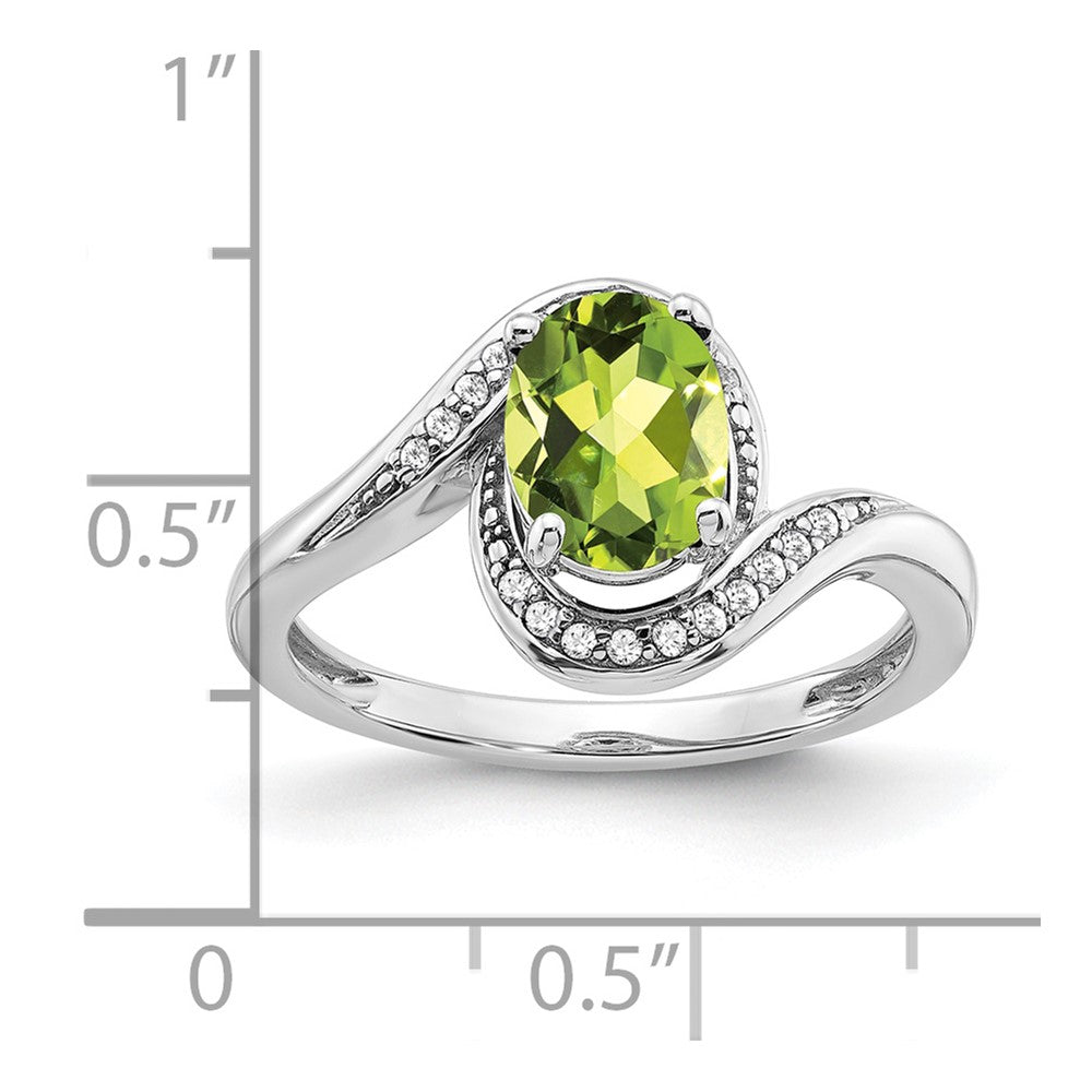 14k White Gold Oval Peridot and Real Diamond Bypass Ring