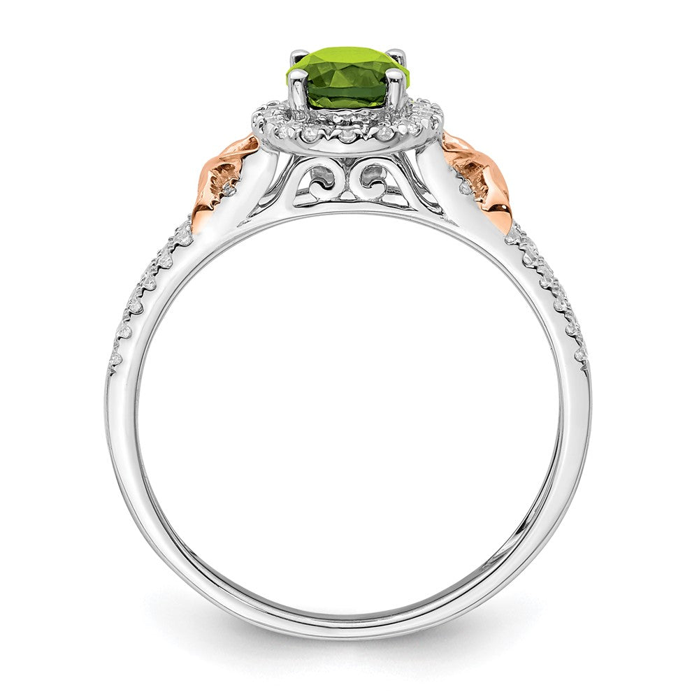 14k White Gold w/RG Accent Peridot and Real Diamond Halo Ring