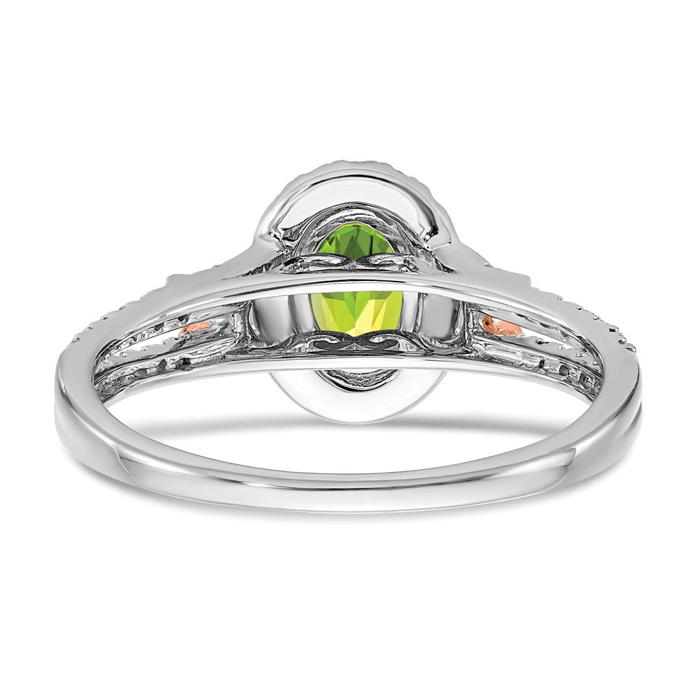 14k White Gold w/RG Accent Peridot and Real Diamond Halo Ring