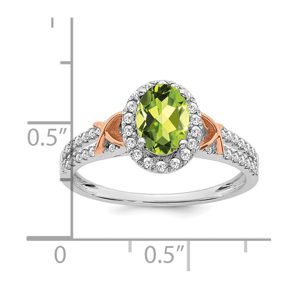 14k White Gold w/RG Accent Peridot and Real Diamond Halo Ring