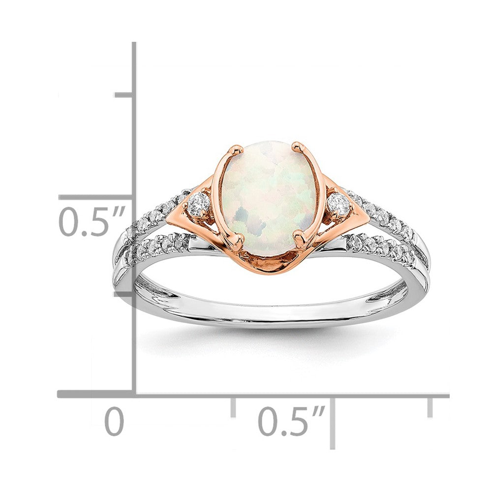 Solid 14k Two-tone Created Simulated Opal and CZ Ring