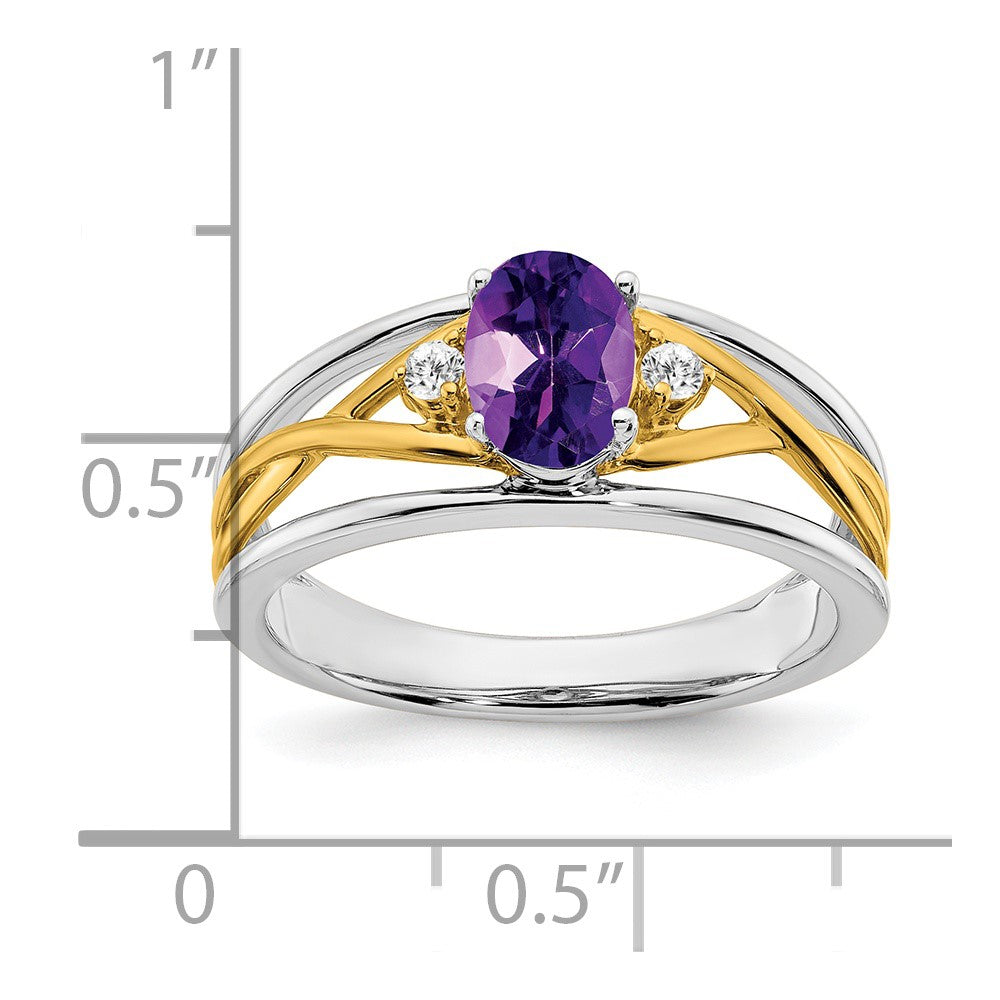 14k Two-Tone Gold Amethyst and Real Diamond Ring