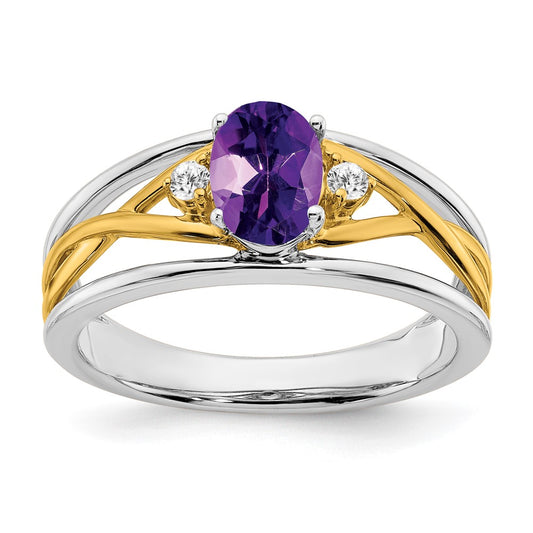 14k Two-Tone Gold Amethyst and Real Diamond Ring