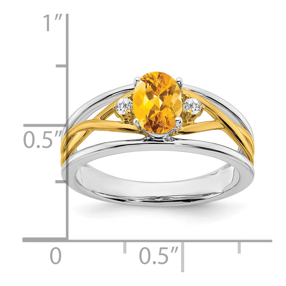 Solid 14k Two-tone Simulated Citrine and CZ Ring