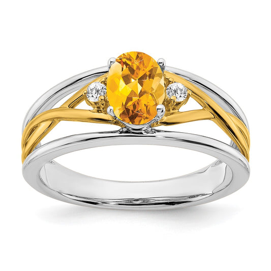 Solid 14k Two-tone Simulated Citrine and CZ Ring