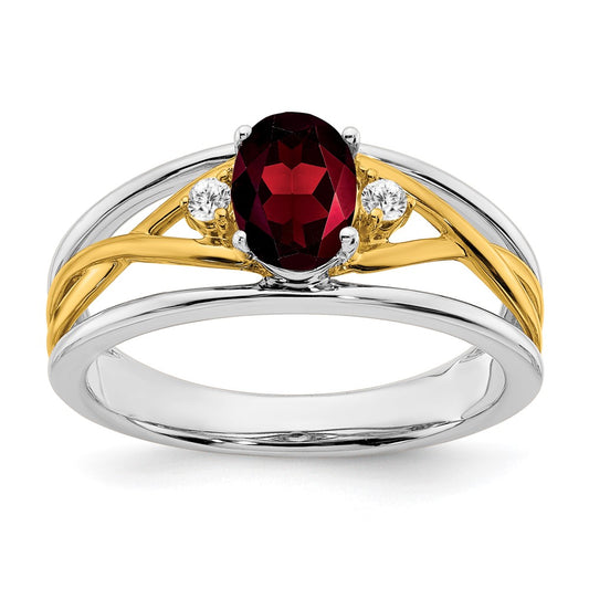 14k Two-Tone Gold Garnet and Real Diamond Ring