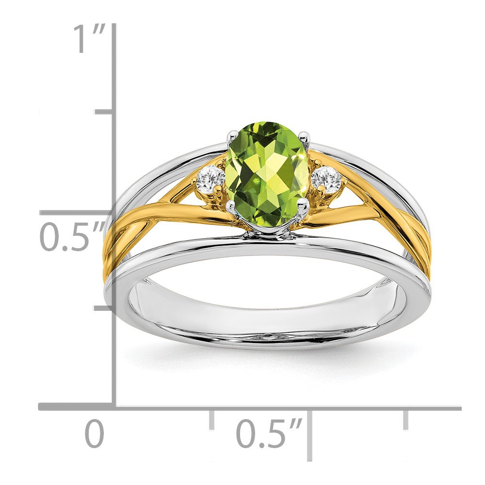 Solid 14k Two-tone Simulated Peridot and CZ Ring