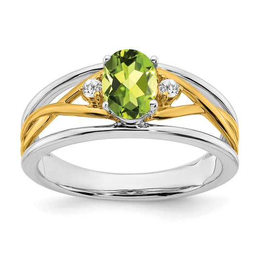 Solid 14k Two-tone Simulated Peridot and CZ Ring