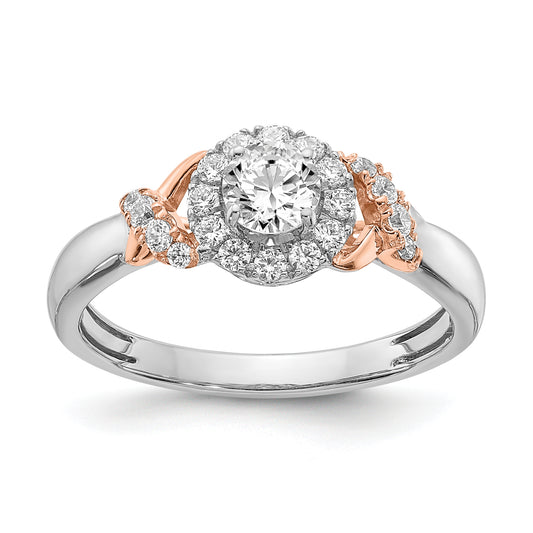 0.33ct. CZ Solid Real 14k White & Rose Gold Engagement Ring