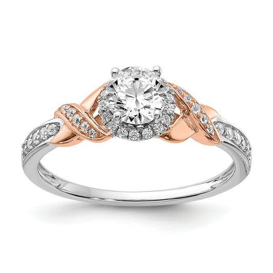 0.45ct. CZ Solid Real 14k White & Rose Gold Engagement Ring