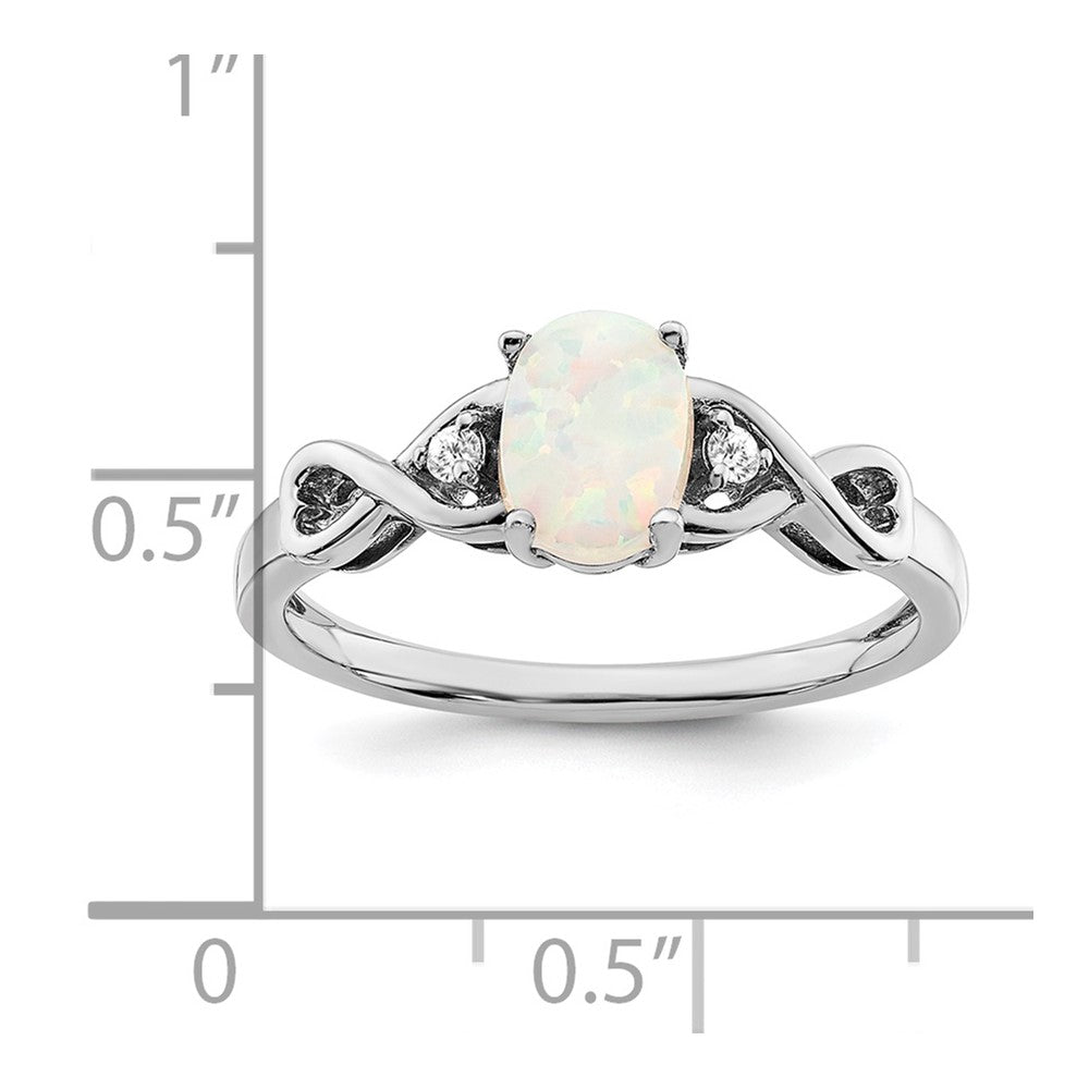 Solid 14k White Gold Created Simulated Opal and CZ Ring