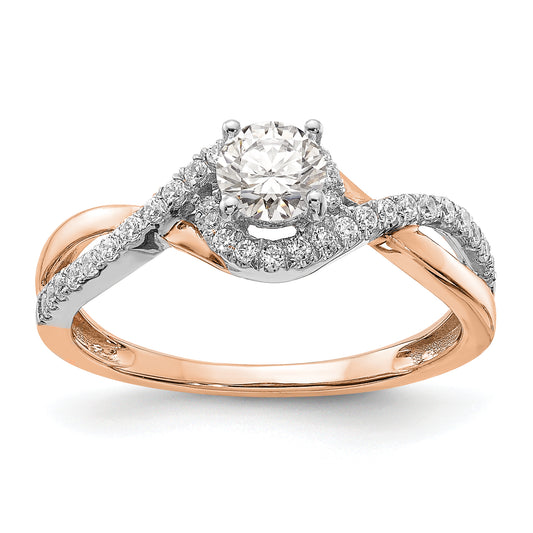 0.40ct. CZ Solid Real 14k White & Rose Gold Engagement Ring