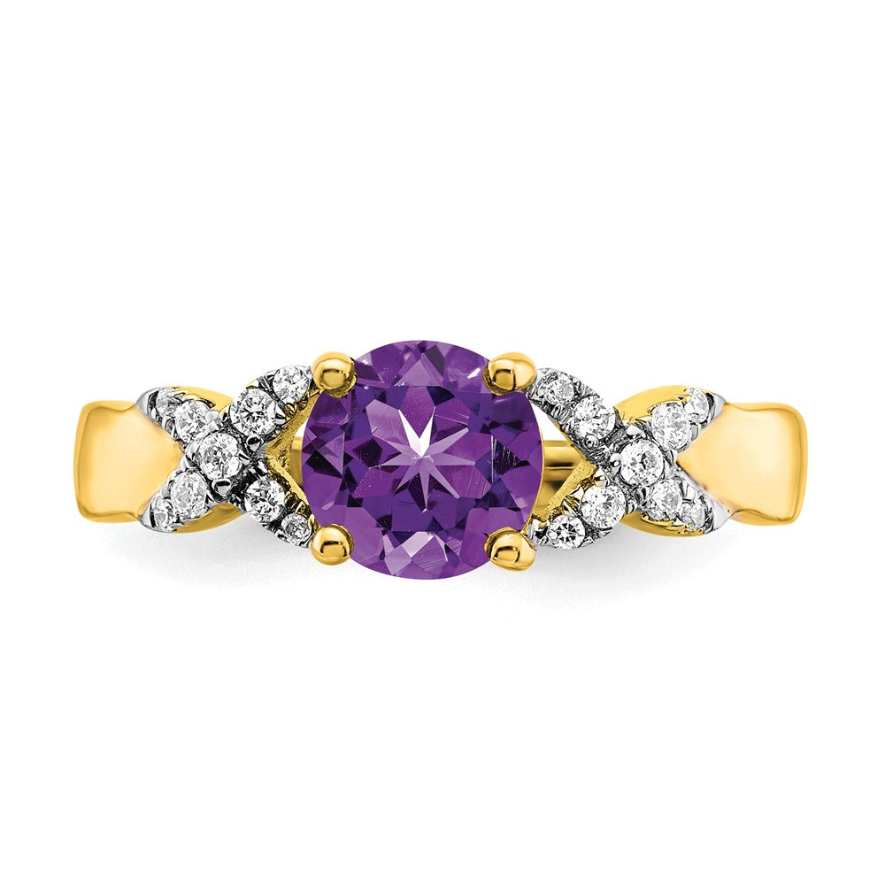 14k Two-Tone Gold Amethyst and Real Diamond Ring