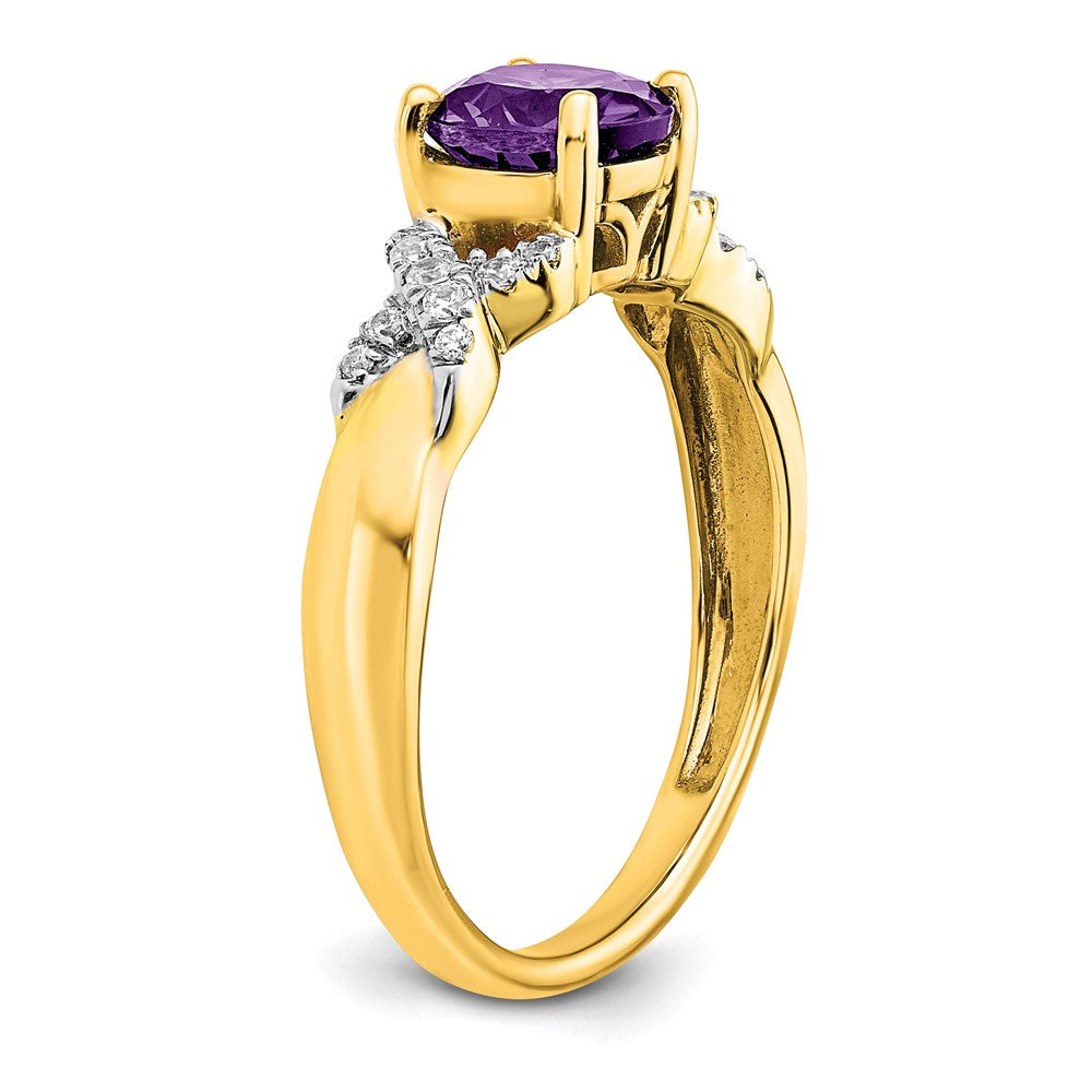 14k Two-Tone Gold Amethyst and Real Diamond Ring