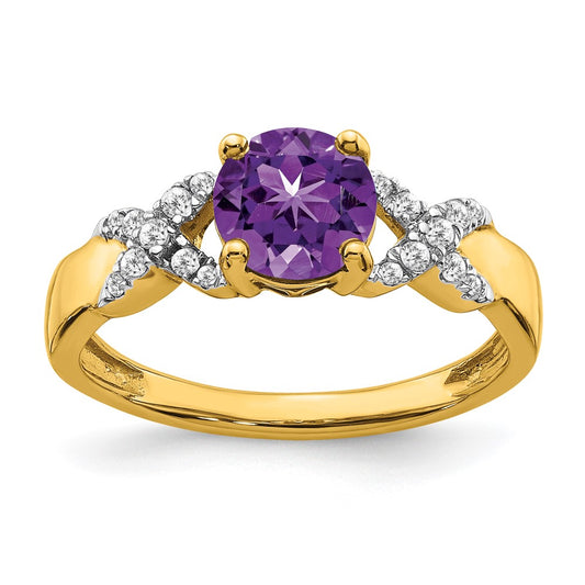 14k Two-Tone Gold Amethyst and Real Diamond Ring