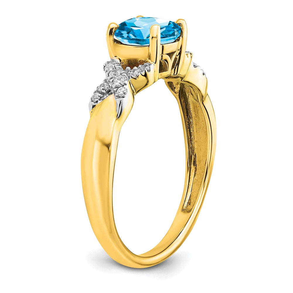 14k Two-Tone Gold Blue Topaz and Real Diamond Ring