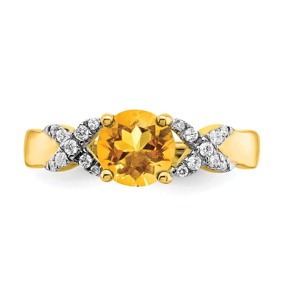 14k Two-Tone Gold Citrine and Real Diamond Ring