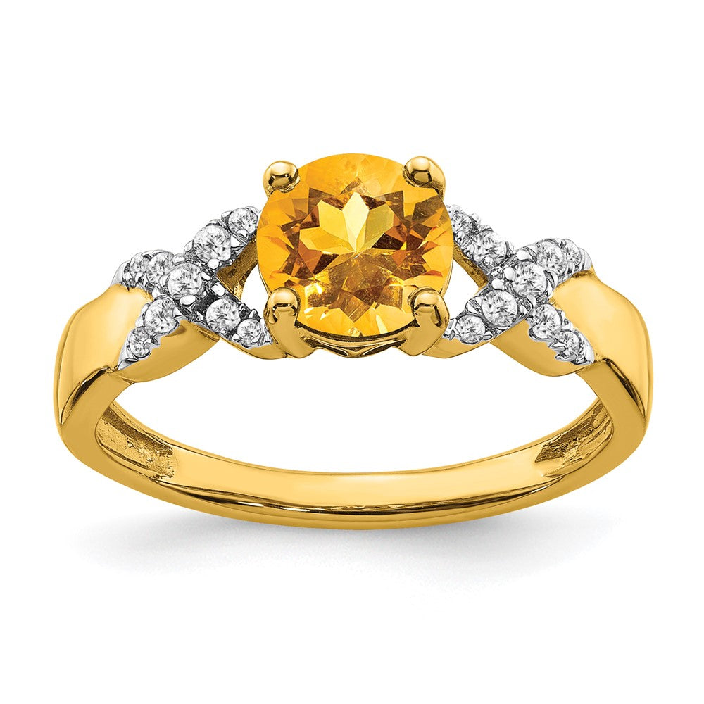 Solid 14k Two-tone Simulated Citrine and CZ Ring