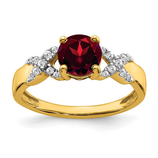 14k Two-Tone Gold Garnet and Real Diamond Ring