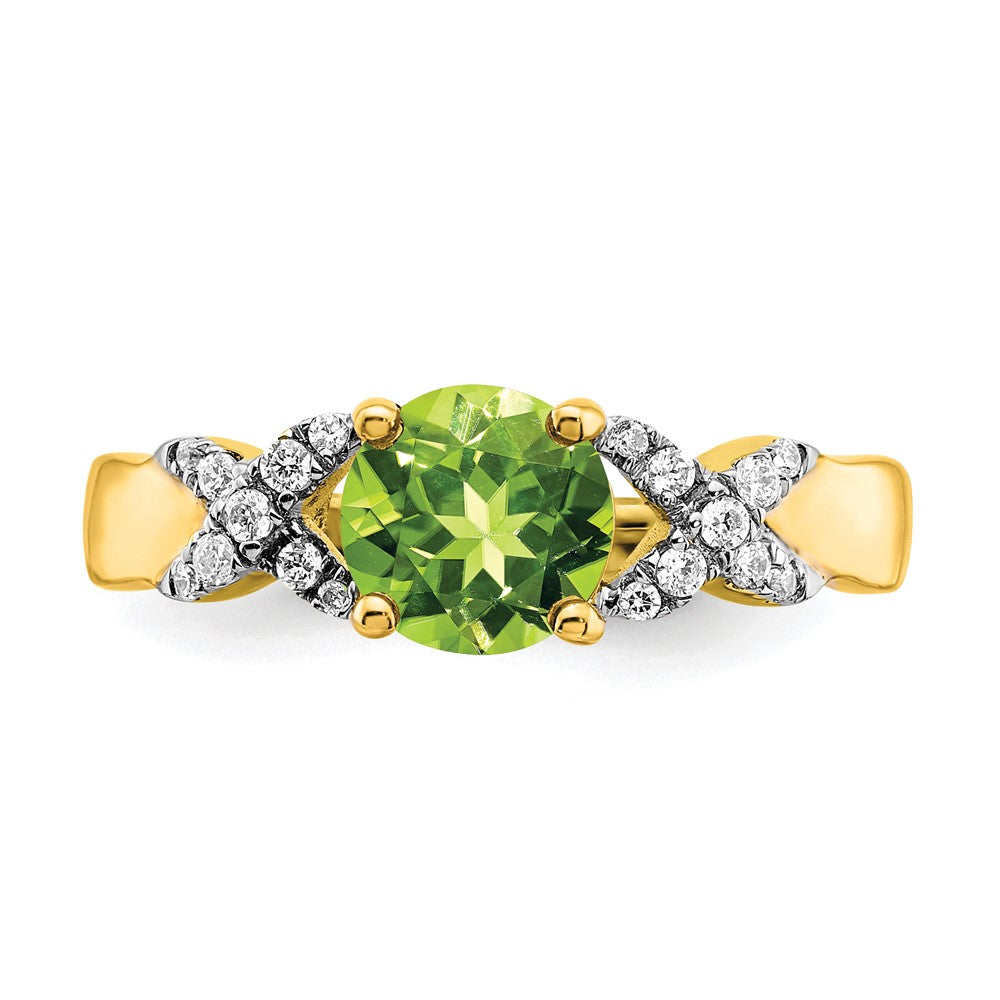 14k Two-Tone Gold Peridot and Real Diamond Ring