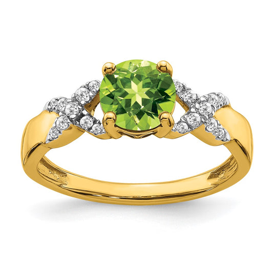 Solid 14k Two-tone Simulated Peridot and CZ Ring