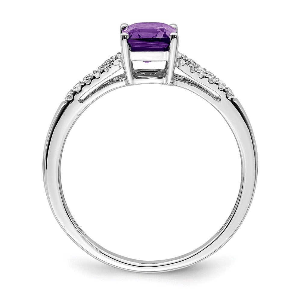 14k White Gold Emerald-cut Amethyst and Real Diamond Ring