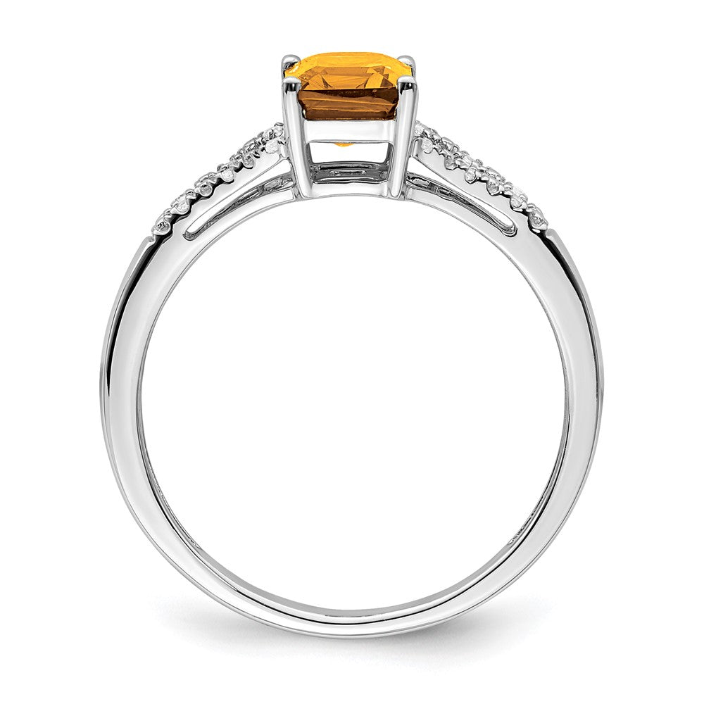 14k White Gold Emerald-cut Citrine and Real Diamond Ring