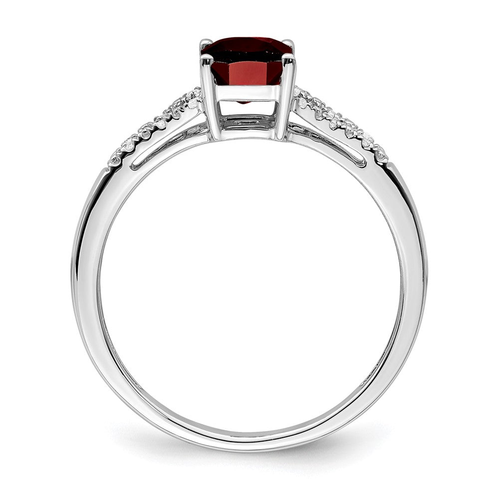 14k White Gold Emerald-cut Garnet and Real Diamond Ring