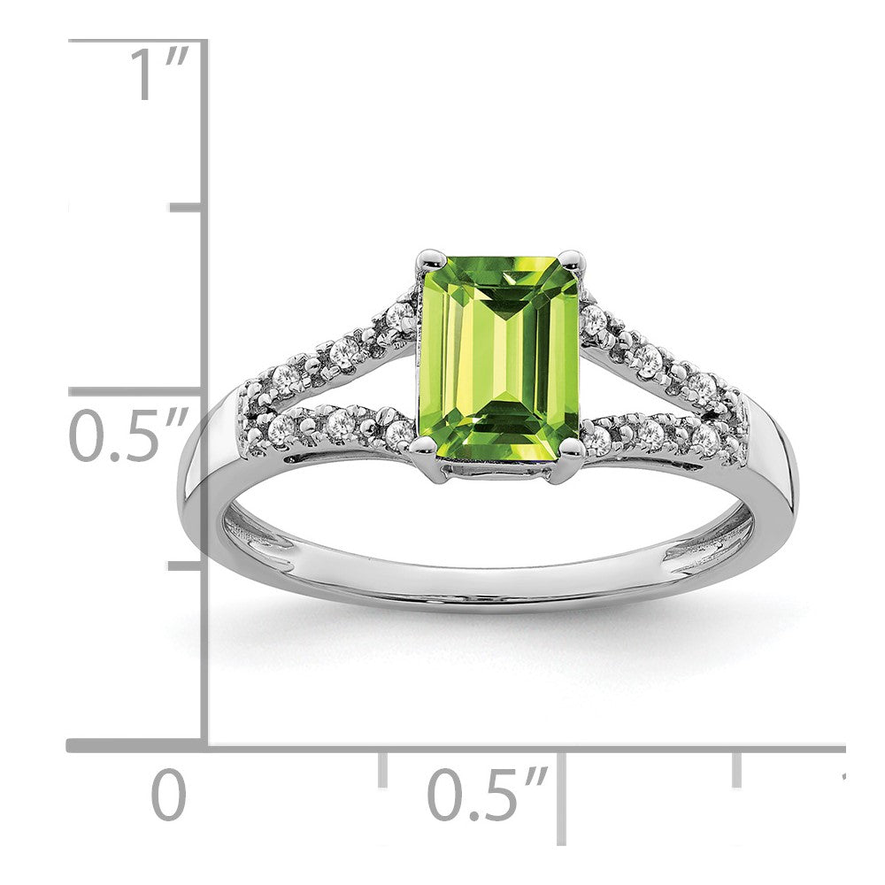 Solid 14k White Gold Simulated Emerald Simulated-cut Peridot and CZ Ring