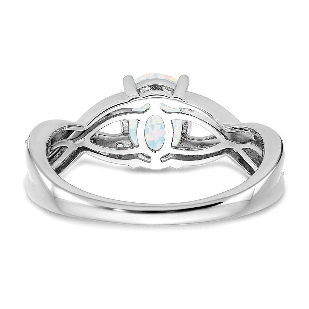 14k White Gold Created Opal and Real Diamond Ring