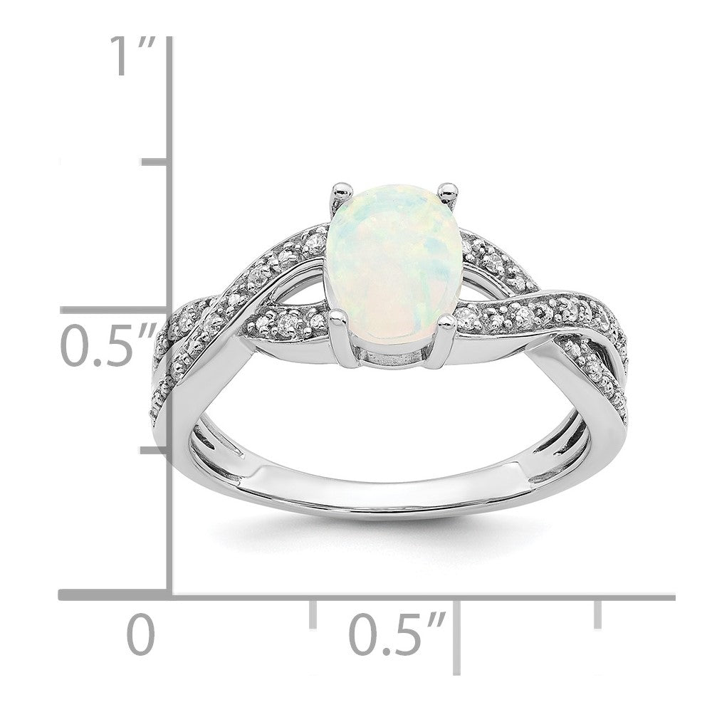 14k White Gold Created Opal and Real Diamond Ring