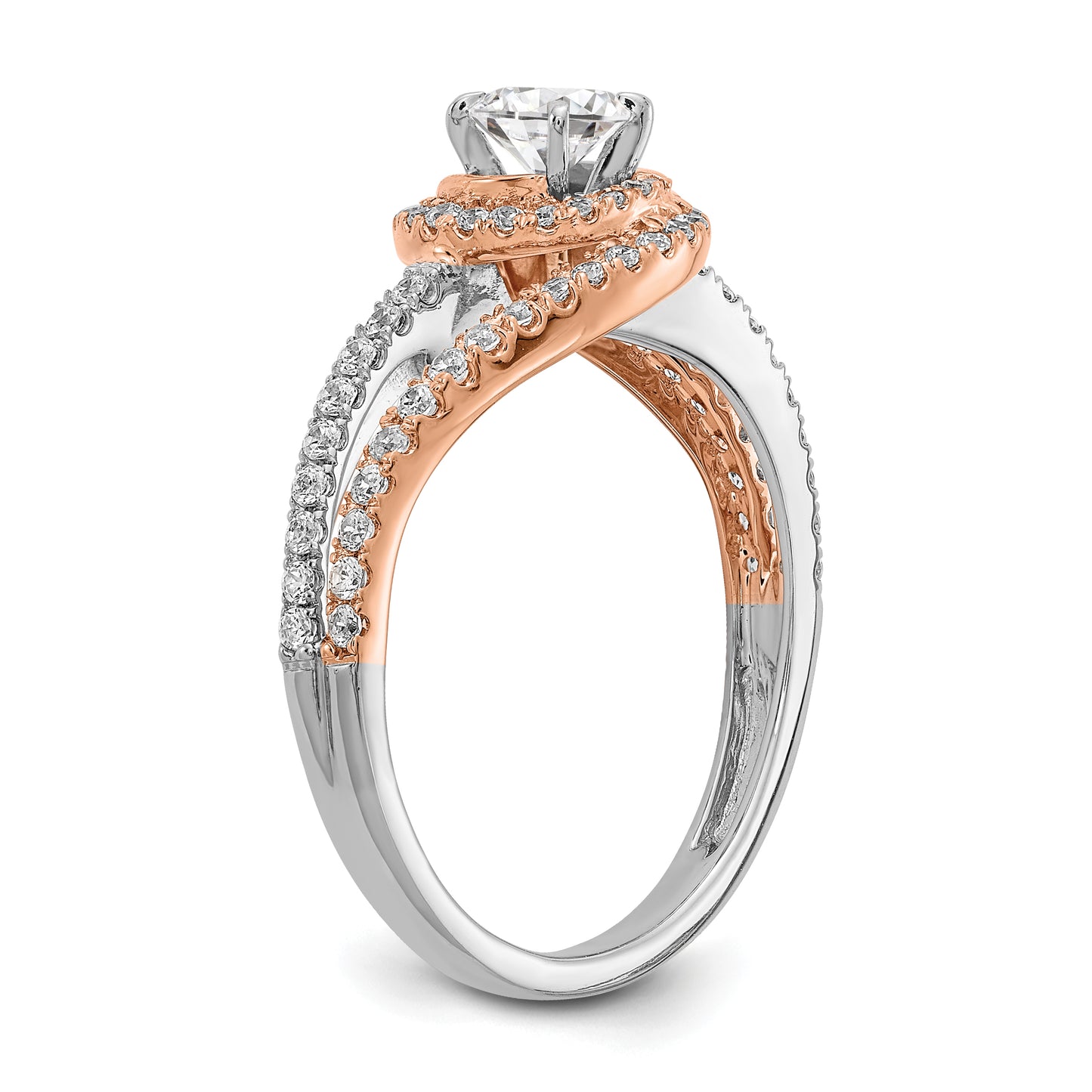 0.33ct. CZ Solid Real 14k White & Rose Gold Engagement Ring