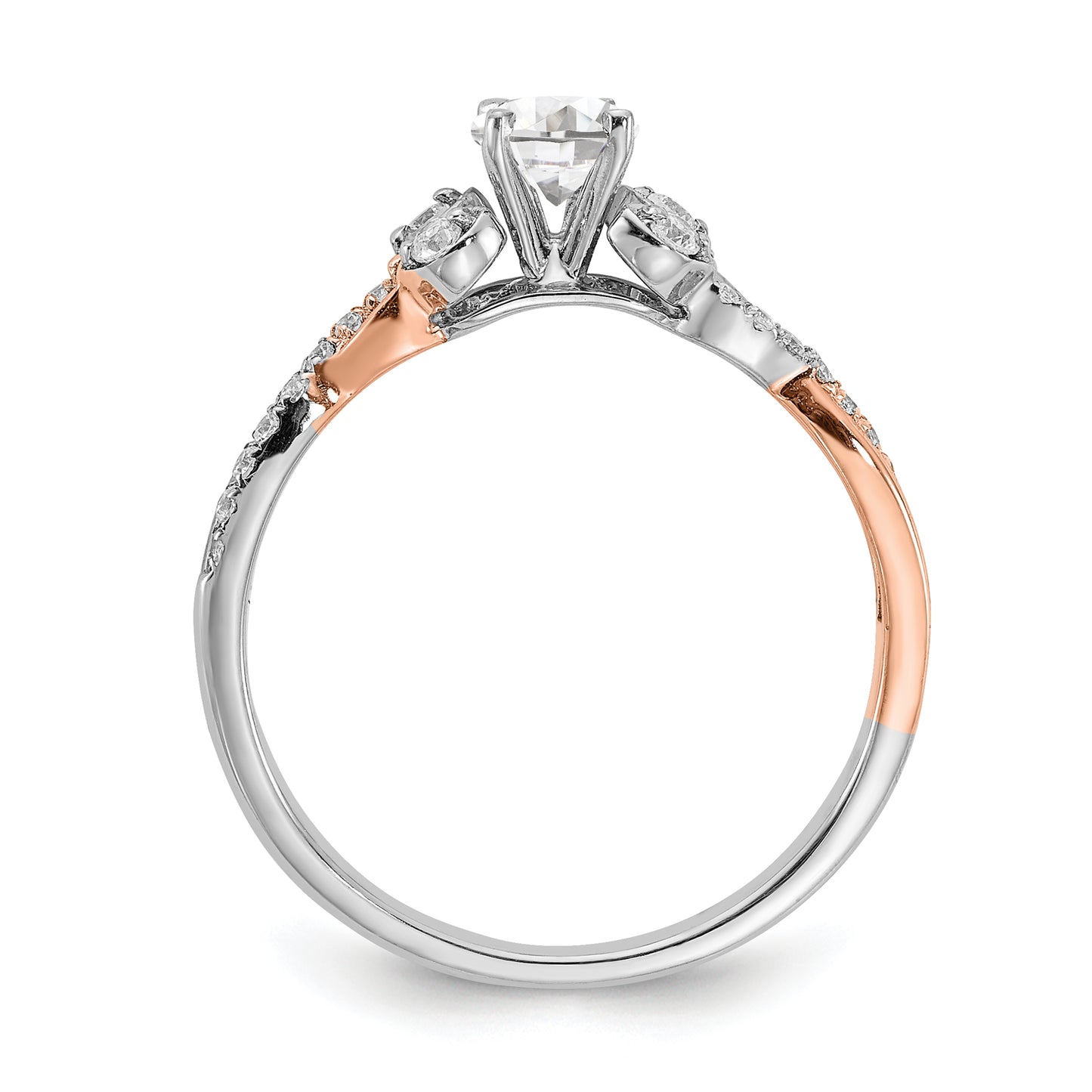 0.33ct. CZ Solid Real 14k White & Rose Gold Engagement Ring