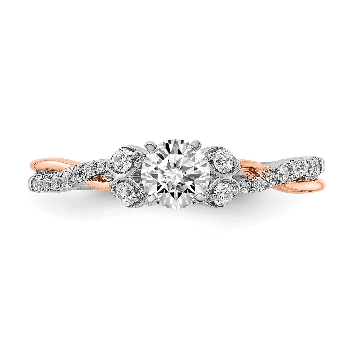 0.33ct. CZ Solid Real 14k White & Rose Gold Engagement Ring