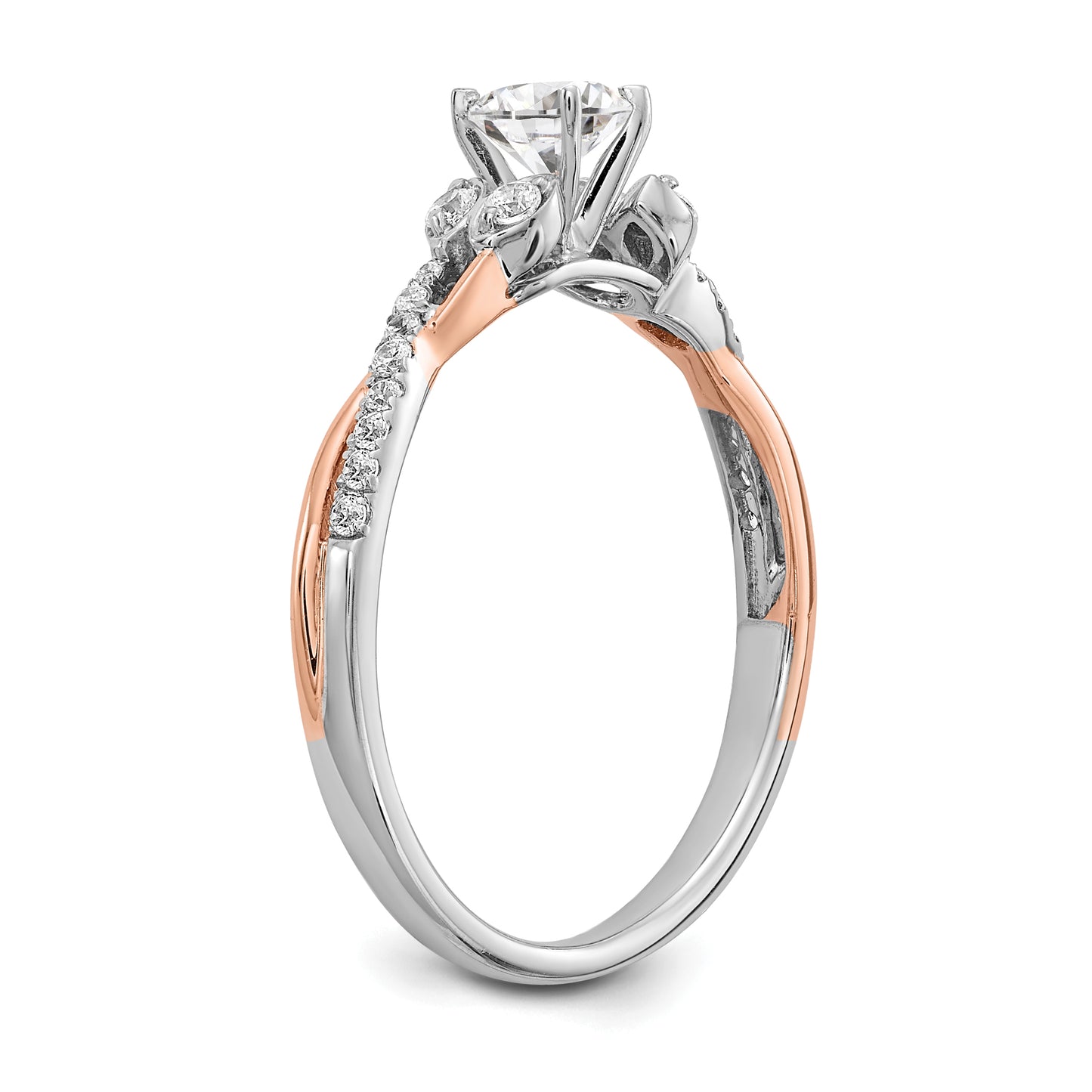 0.33ct. CZ Solid Real 14k White & Rose Gold Engagement Ring