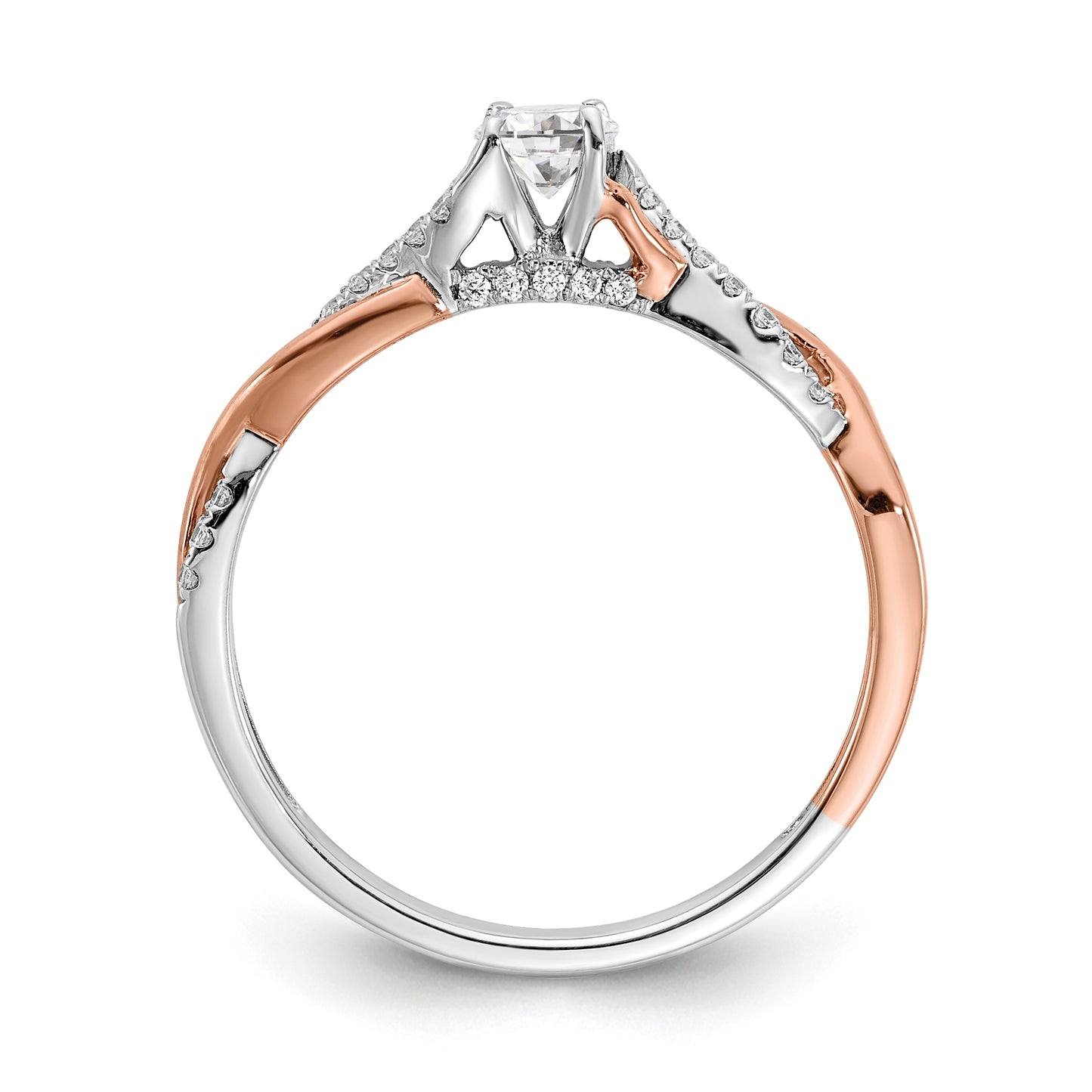 0.25ct. CZ Solid Real 14k White & Rose Gold Engagement Ring