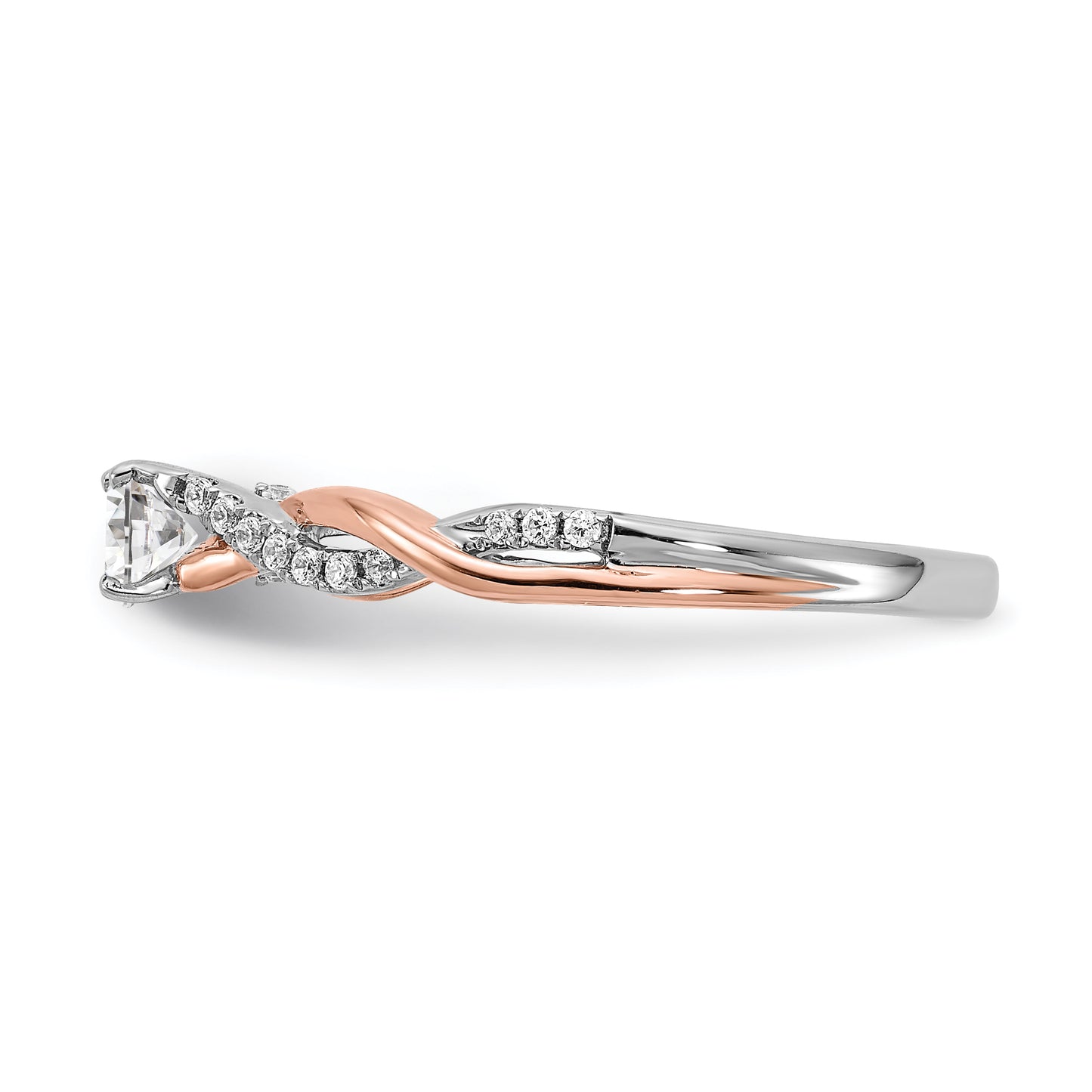 0.25ct. CZ Solid Real 14k White & Rose Gold Engagement Ring