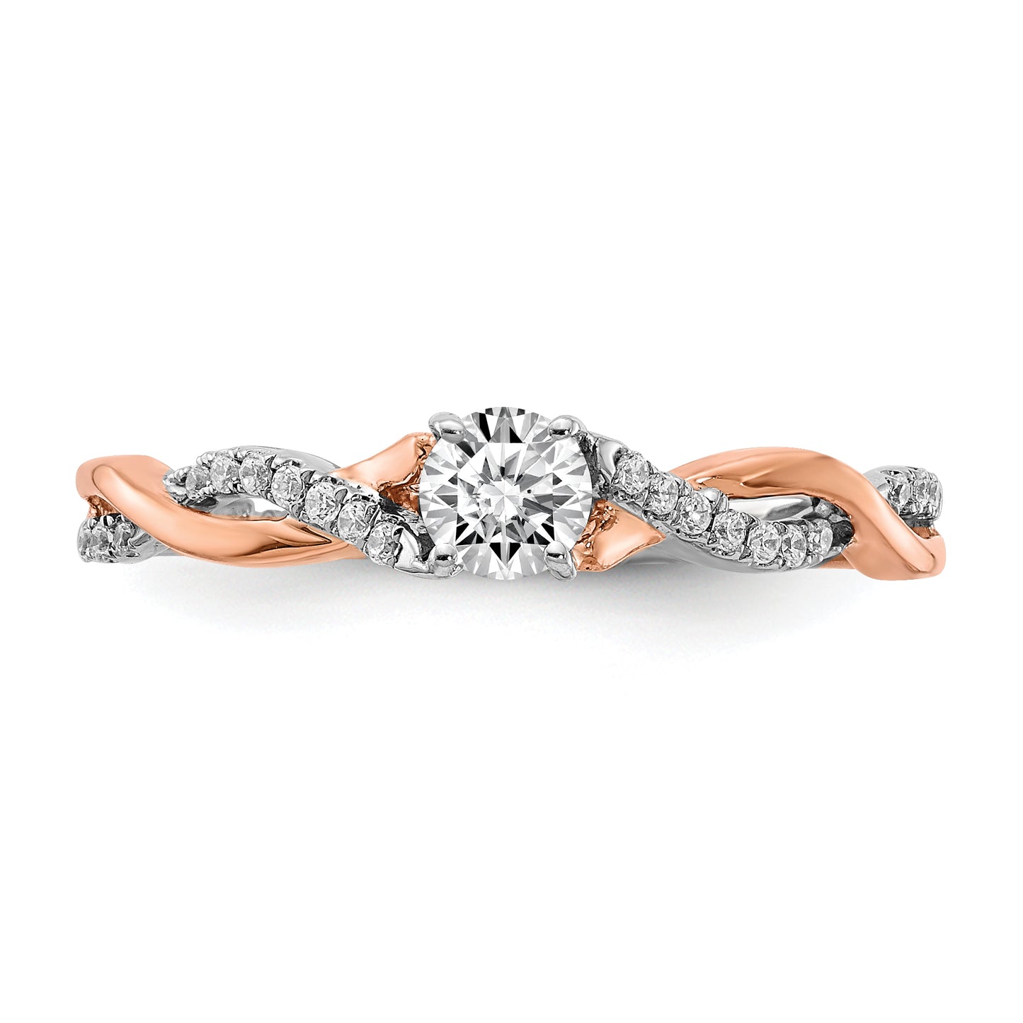 0.25ct. CZ Solid Real 14k White & Rose Gold Engagement Ring