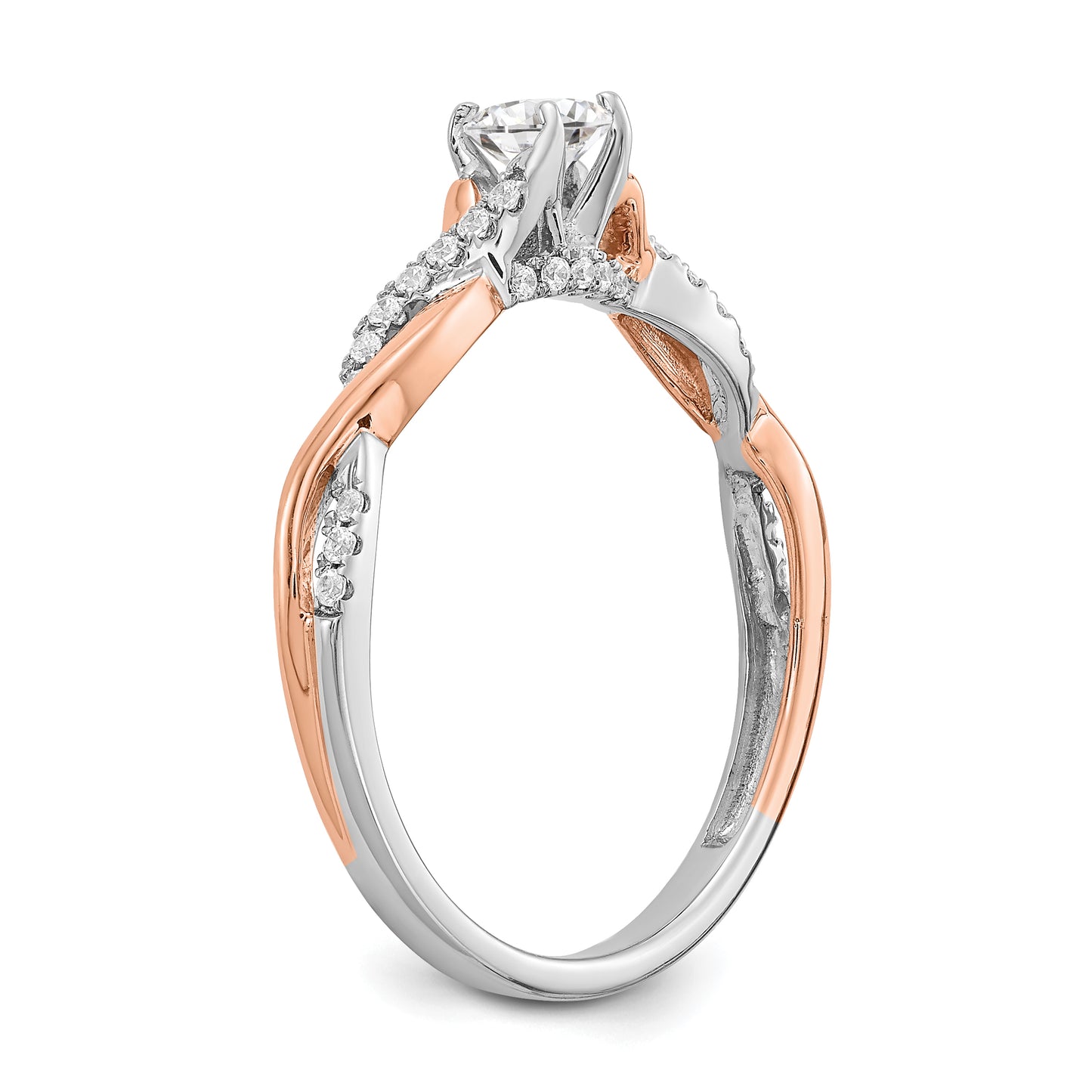 0.25ct. CZ Solid Real 14k White & Rose Gold Engagement Ring