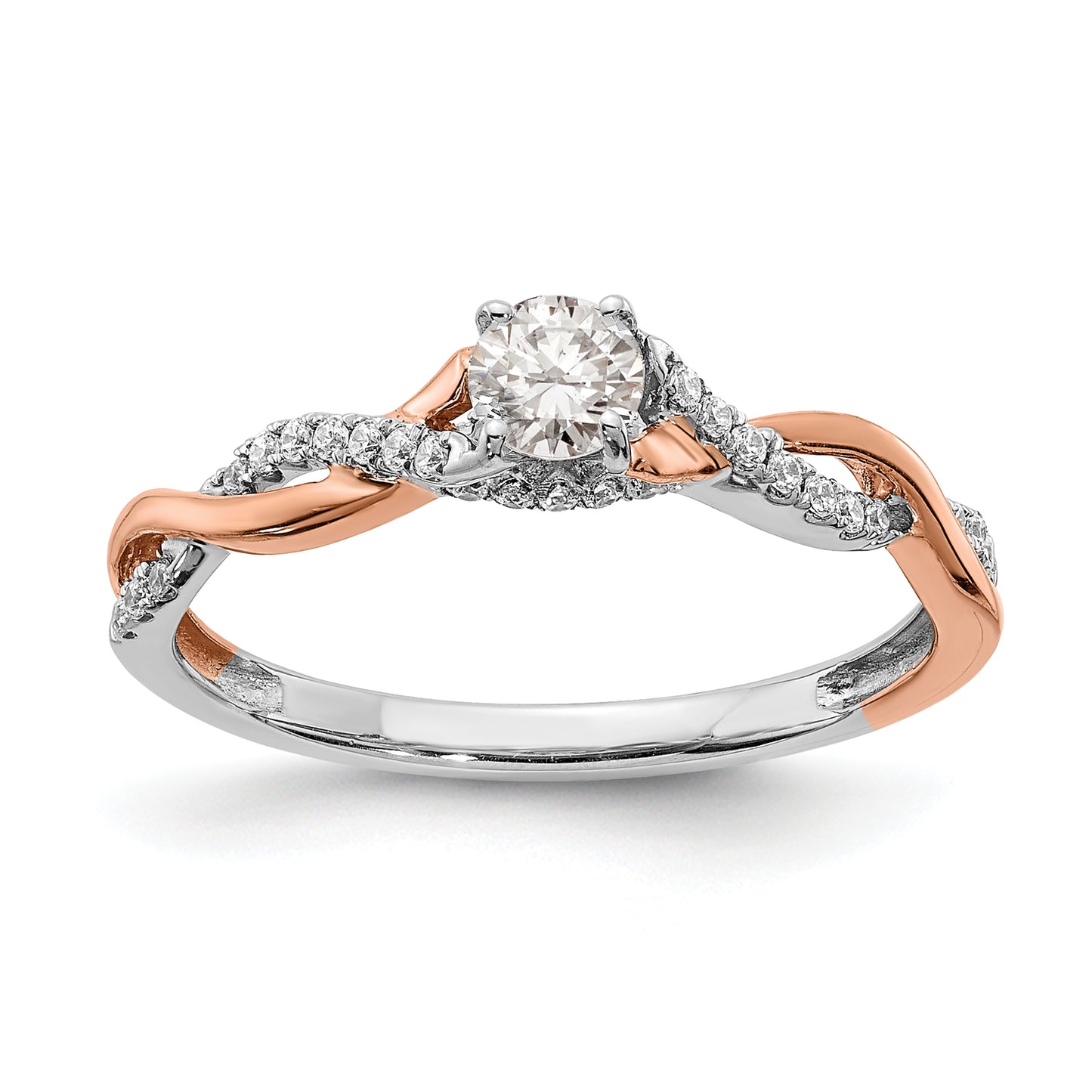 0.25ct. CZ Solid Real 14k White & Rose Gold Engagement Ring