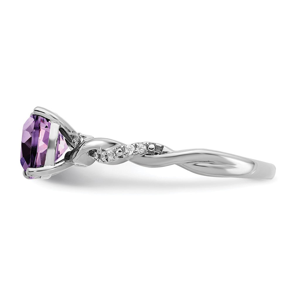 Sterling Silver Amethyst and Diamond Ring