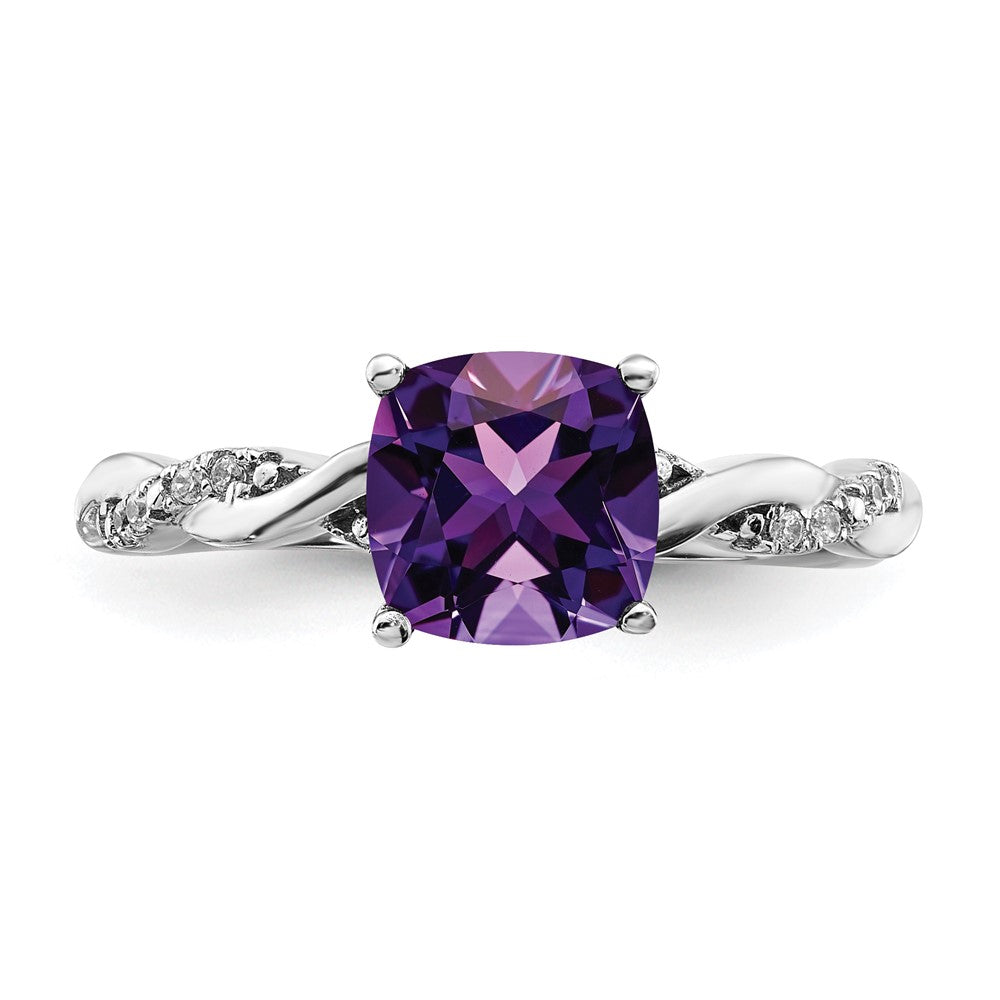 Sterling Silver Amethyst and Diamond Ring