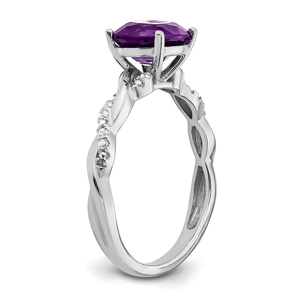 Sterling Silver Amethyst and Diamond Ring