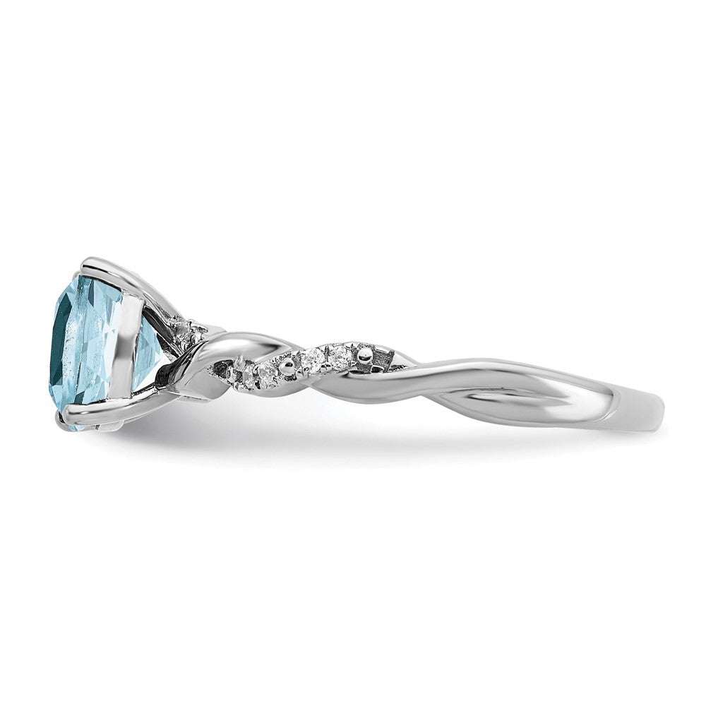 Sterling Silver Aquamarine and Diamond Ring