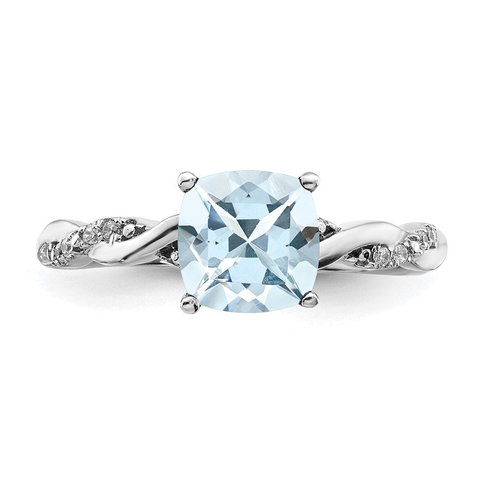 Sterling Silver Aquamarine and Diamond Ring