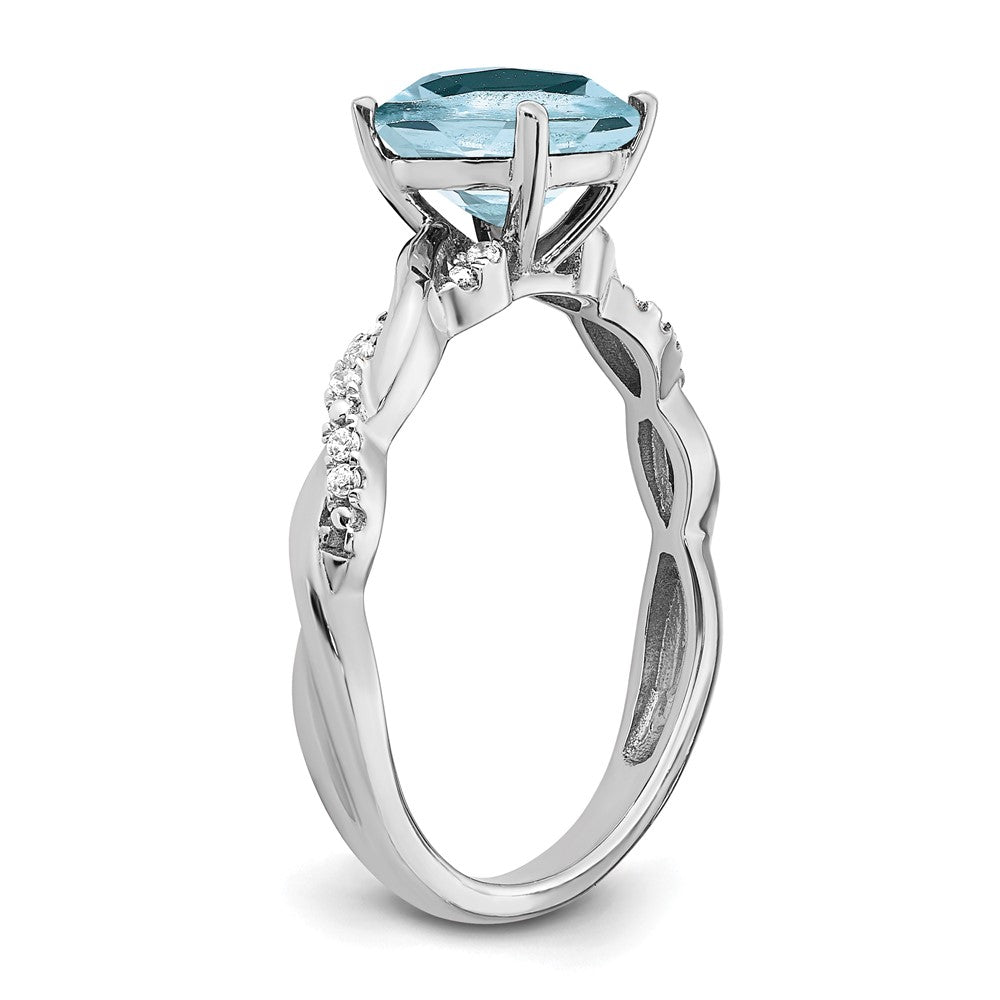 Sterling Silver Aquamarine and Diamond Ring