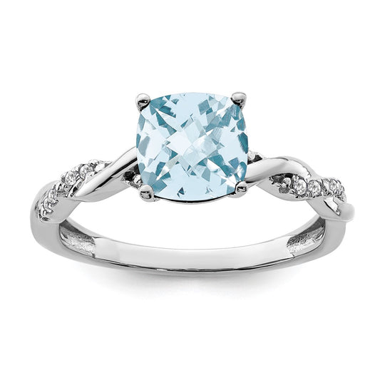 Sterling Silver Aquamarine and Diamond Ring