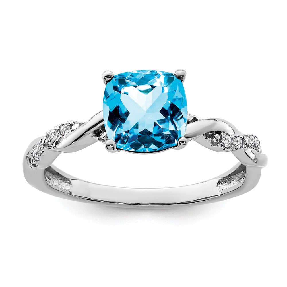 Sterling Silver Blue Topaz and Diamond Ring