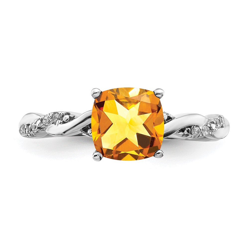 Sterling Silver Citrine and Diamond Ring