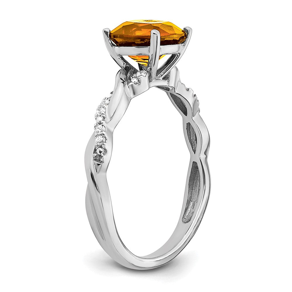 Sterling Silver Citrine and Diamond Ring